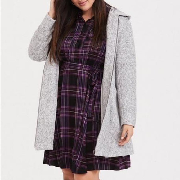 Purple Plaid Challis Button Front Shirt Dress - Torrid - 1/1X - Picture 3 of 8
